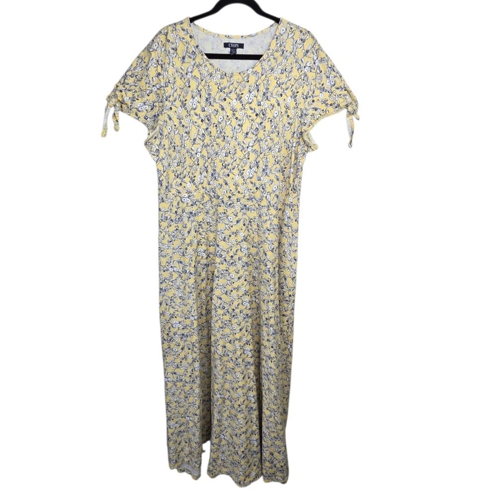Chaps Yellow Floral Maxi Dress Plus Size XXL Cotton Flowy Garden Dress Y2K